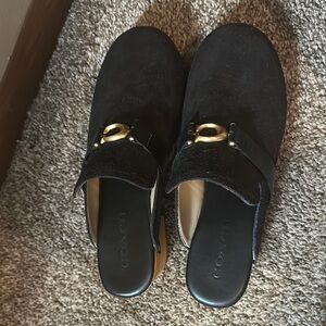Coach Black Mules with Gold Detailing